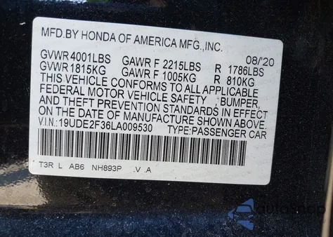 2020 Acura Ilx from USA, damaged, VIN 19UDE2F36LA009530